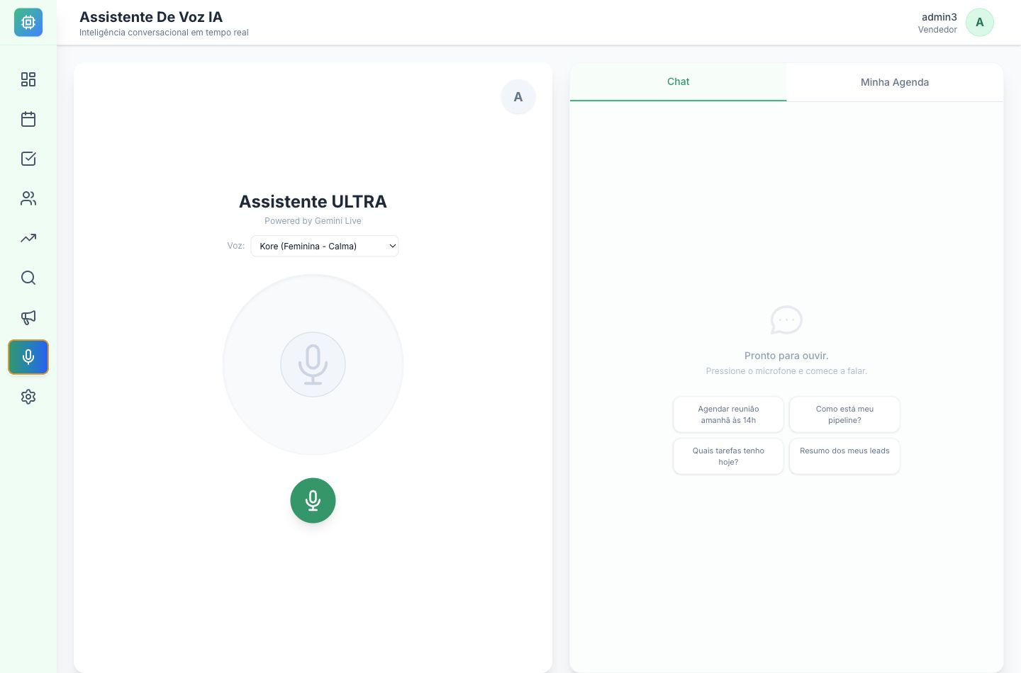 Assistente de voz do IA Ultra CRM